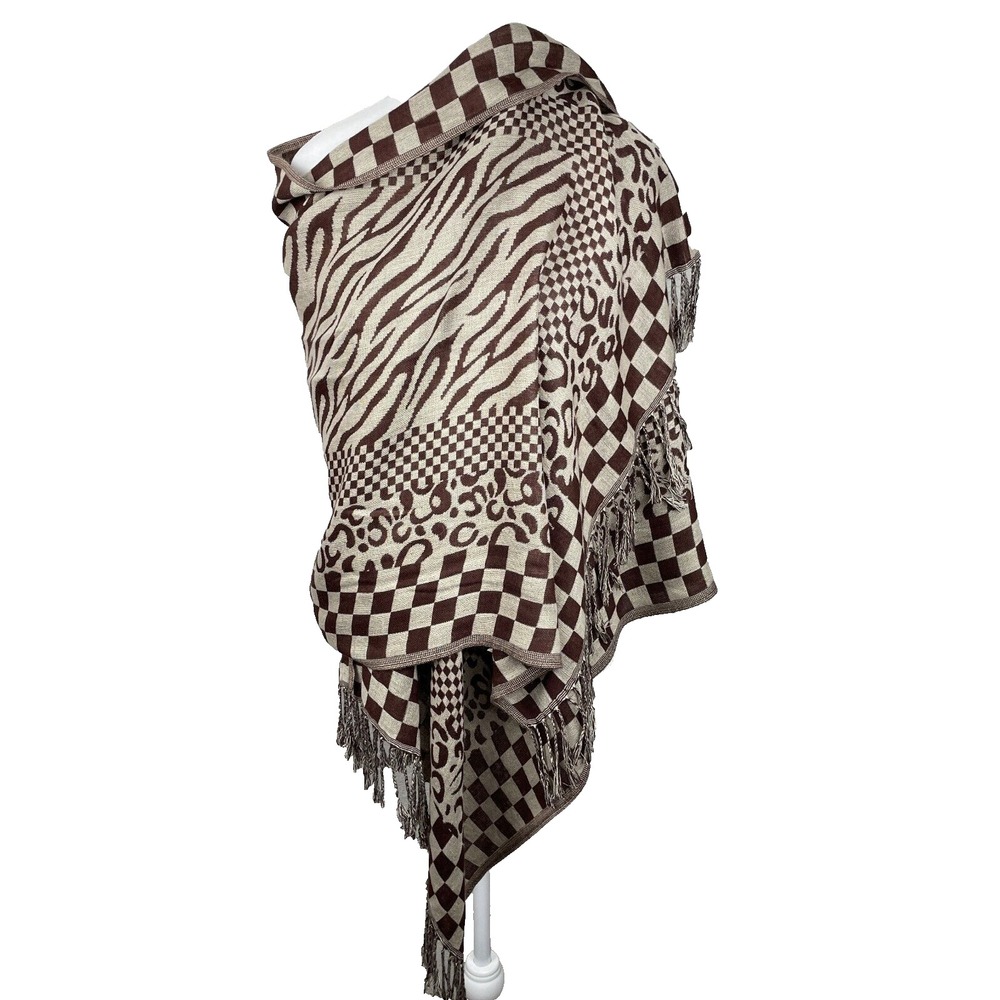 Pashmina Cashmere Wool Shawl Wrap Scarf Womens Mixed Animal Check Pattern Fringe